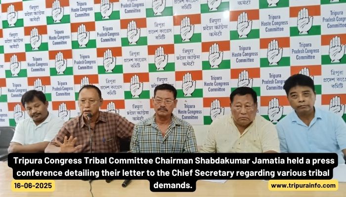 Tripura Congress Tribal Committee Chairman Shabdakumar Jamatia held a press conference detailing their letter to the Chief Secretary regarding various tribal demands.