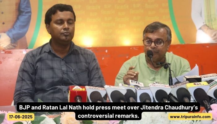 BJP and Ratan Lal Nath hold press meet over Jitendra Chaudhury’s controversial remarks.