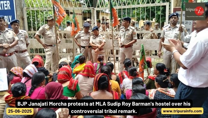 BJP Janajati Morcha protests at MLA Sudip Roy Barman