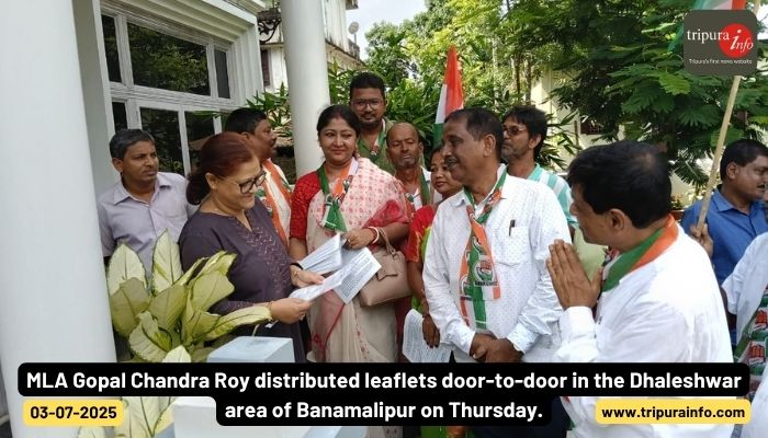MLA Gopal Chandra Roy distributed leaflets door-to-door in the Dhaleshwar area of Banamalipur on Thursday.
