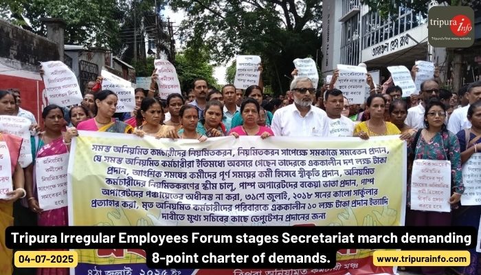 Tripura Irregular Employees Forum stages Secretariat march demanding 8-point charter of demands.