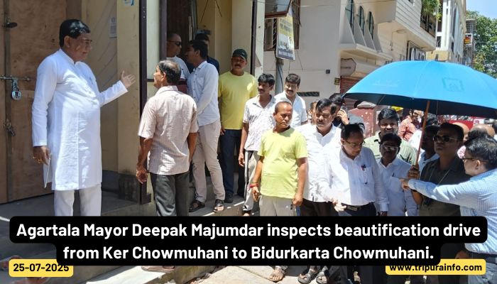 Agartala Mayor Deepak Majumdar inspects beautification drive from Ker Chowmuhani to Bidurkarta Chowmuhani.