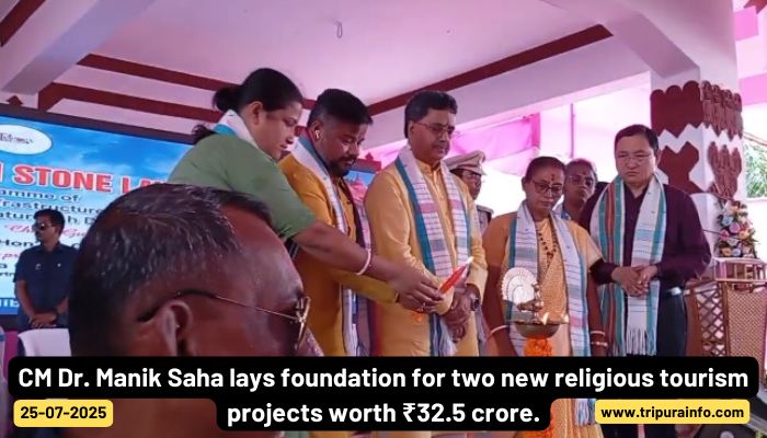 CM Dr. Manik Saha lays foundation for two new religious tourism projects worth ₹32.5 crore.
