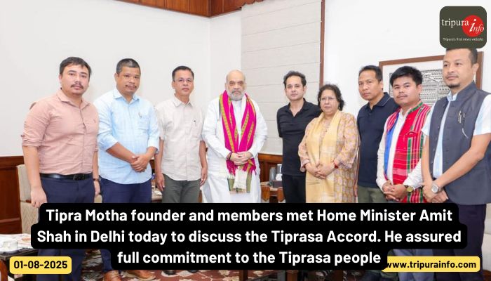 Tipra Motha founder and members met Home Minister Amit Shah in Delhi today to discuss the Tiprasa Accord. He assured full commitment to the Tiprasa people