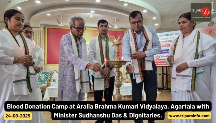 Blood Donation Camp at Aralia Brahma Kumari Vidyalaya, Agartala with Minister Sudhanshu Das & Dignitaries.