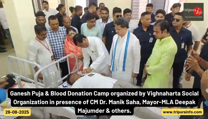 Ganesh Puja & Blood Donation Camp organized by Vighnaharta Social Organization in presence of CM Dr. Manik Saha, Mayor-MLA Deepak Majumder & others.