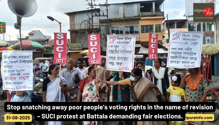 Stop snatching away poor people’s voting rights in the name of revision – SUCI protest at Battala demanding fair elections.