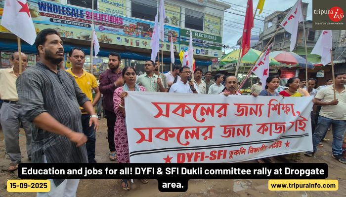 Education and jobs for all! DYFI & SFI Dukli committee rally at Dropgate area.