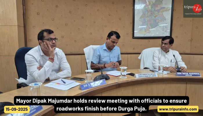 Mayor Dipak Majumdar holds review meeting with officials to ensure roadworks finish before Durga Puja.