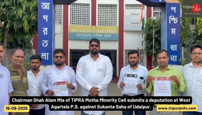 Chairman Shah Alam Mia of TIPRA Motha Minority Cell submits a deputation at West Agartala P.S. against Sukanta Saha of Udaipur.