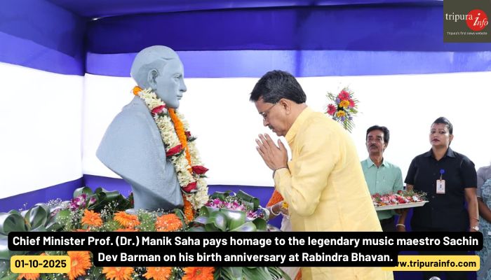Chief Minister Prof. (Dr.) Manik Saha pays homage to the legendary music maestro Sachin Dev Barman on his birth anniversary at Rabindra Bhavan.