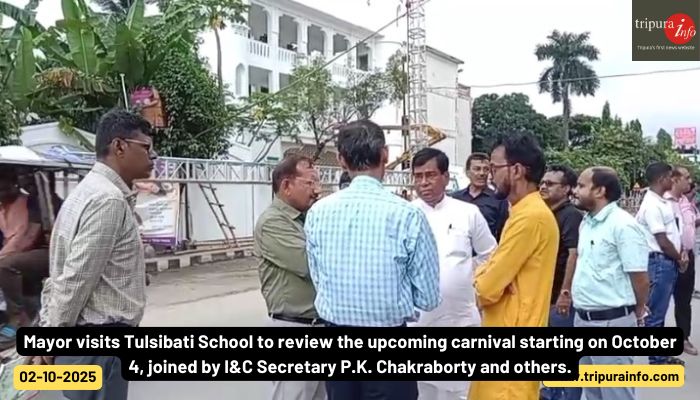 Mayor visits Tulsibati School to review the upcoming carnival starting on October 4, joined by I&C Secretary P.K. Chakraborty and others.