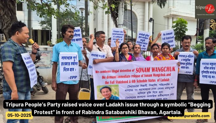 Tripura People’s Party raised voice over Ladakh issue through a symbolic “Begging Protest” in front of Rabindra Satabarshiki Bhavan, Agartala.