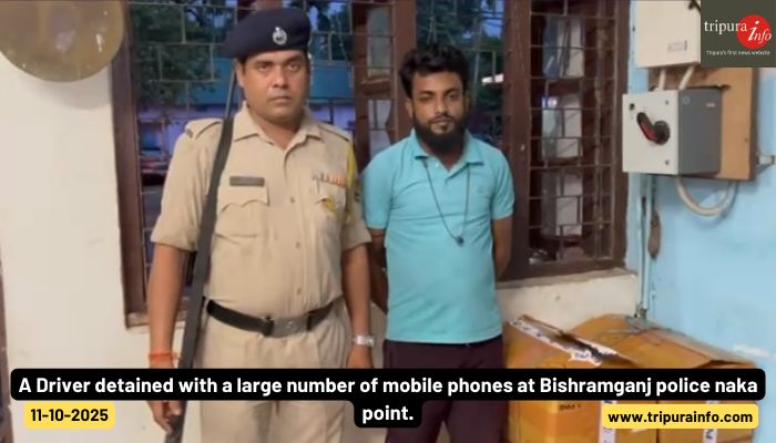 A Driver detained with a large number of mobile phones at Bishramganj police naka point.