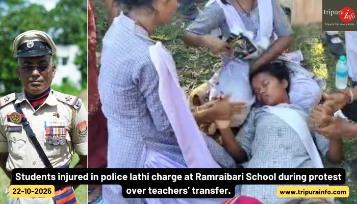 Students injured in police lathi charge at Ramraibari School during protest over teachers’ transfer.