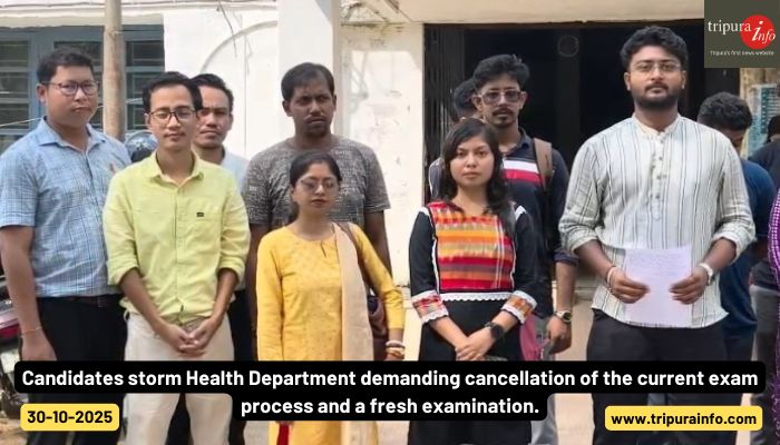 Candidates storm Health Department demanding cancellation of the current exam process and a fresh examination.