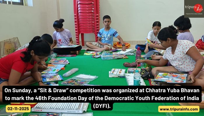 On Sunday, a “Sit & Draw” competition was organized at Chhatra Yuba Bhavan to mark the 46th Foundation Day of the Democratic Youth Federation of India (DYFI).