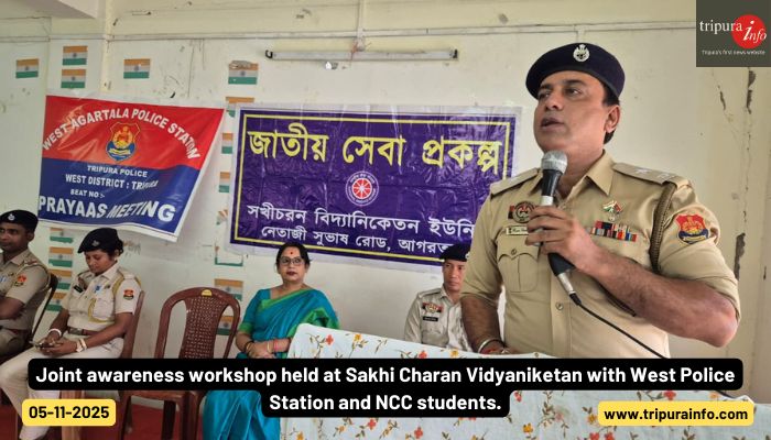 Joint awareness workshop held at Sakhi Charan Vidyaniketan with West Police Station and NCC students.