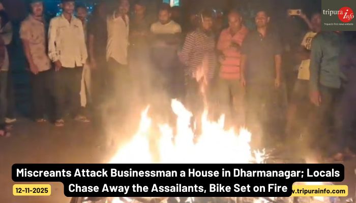 Miscreants Attack Businessman a House in Dharmanagar; Locals Chase Away the Assailants, Bike Set on Fire