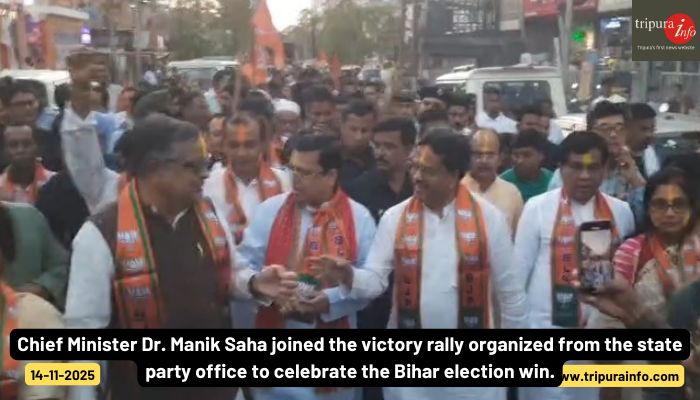 Chief Minister Dr. Manik Saha joined the victory rally organized from the state party office to celebrate the Bihar election win.