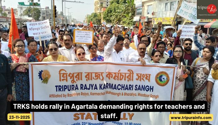 TRKS holds rally in Agartala demanding rights for teachers and staff.