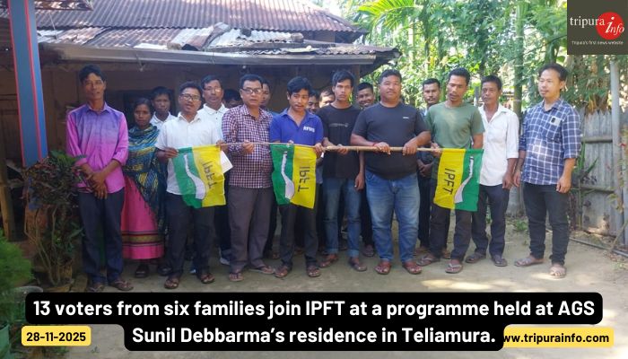 13 voters from six families join IPFT at a programme held at AGS Sunil Debbarma’s residence in Teliamura.