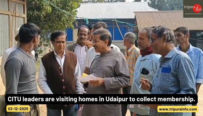 CITU leaders are visiting homes in Udaipur to collect membership.