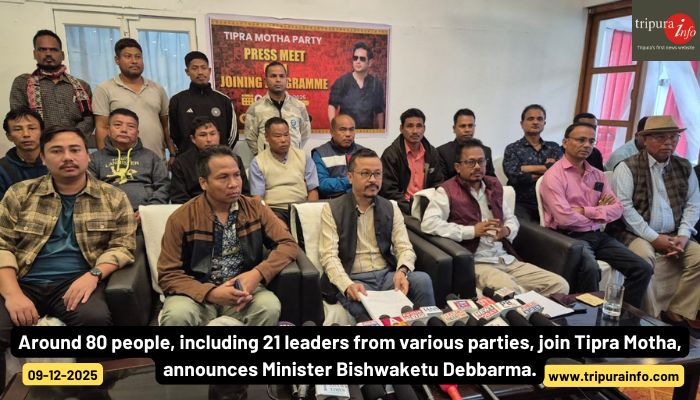 Around 80 people, including 21 leaders from various parties, join Tipra Motha, announces Minister Bishwaketu Debbarma.