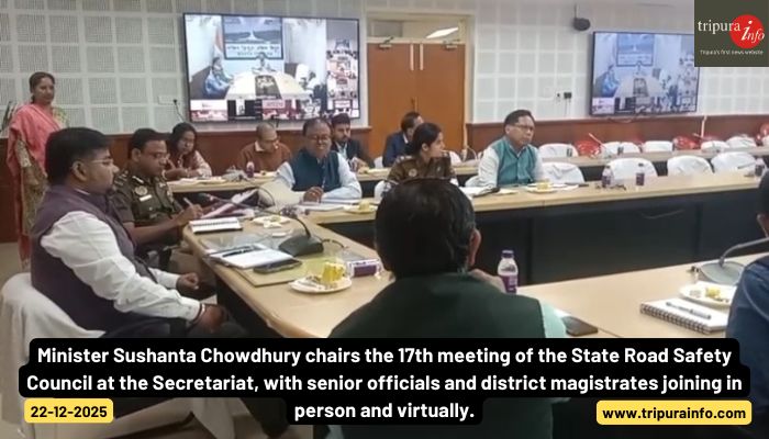 Minister Sushanta Chowdhury chairs the 17th meeting of the State Road Safety Council at the Secretariat, with senior officials and district magistrates joining in person and virtually.