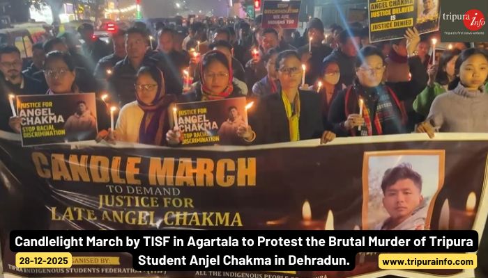 Candlelight March by TISF in Agartala to Protest the Brutal Murder of Tripura Student Anjel Chakma in Dehradun.