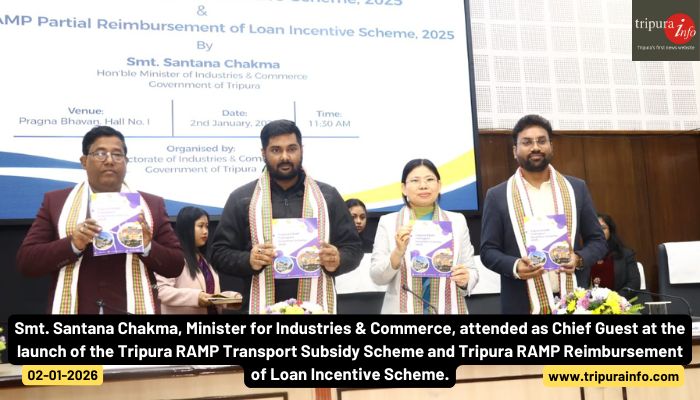 Smt. Santana Chakma, Hon’ble Minister for Industries & Commerce, attended as Chief Guest at the launch of the Tripura RAMP Transport Subsidy Scheme and Tripura RAMP Reimbursement of Loan Incentive Scheme.
