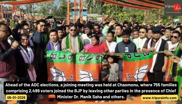 Ahead of the ADC elections, a joining meeting was held at Chaomonu, where 755 families comprising 2,499 voters joined the BJP by leaving other parties in the presence of Chief Minister Dr. Manik Saha and others.