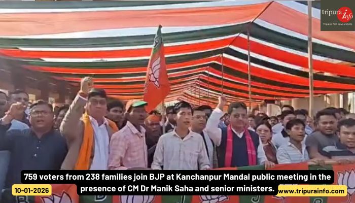 759 voters from 238 families join BJP at Kanchanpur Mandal public meeting in the presence of CM Dr Manik Saha and senior ministers.