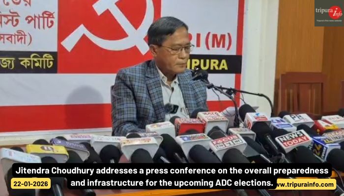 Jitendra Choudhury addresses a press conference on the overall preparedness and infrastructure for the upcoming ADC elections.