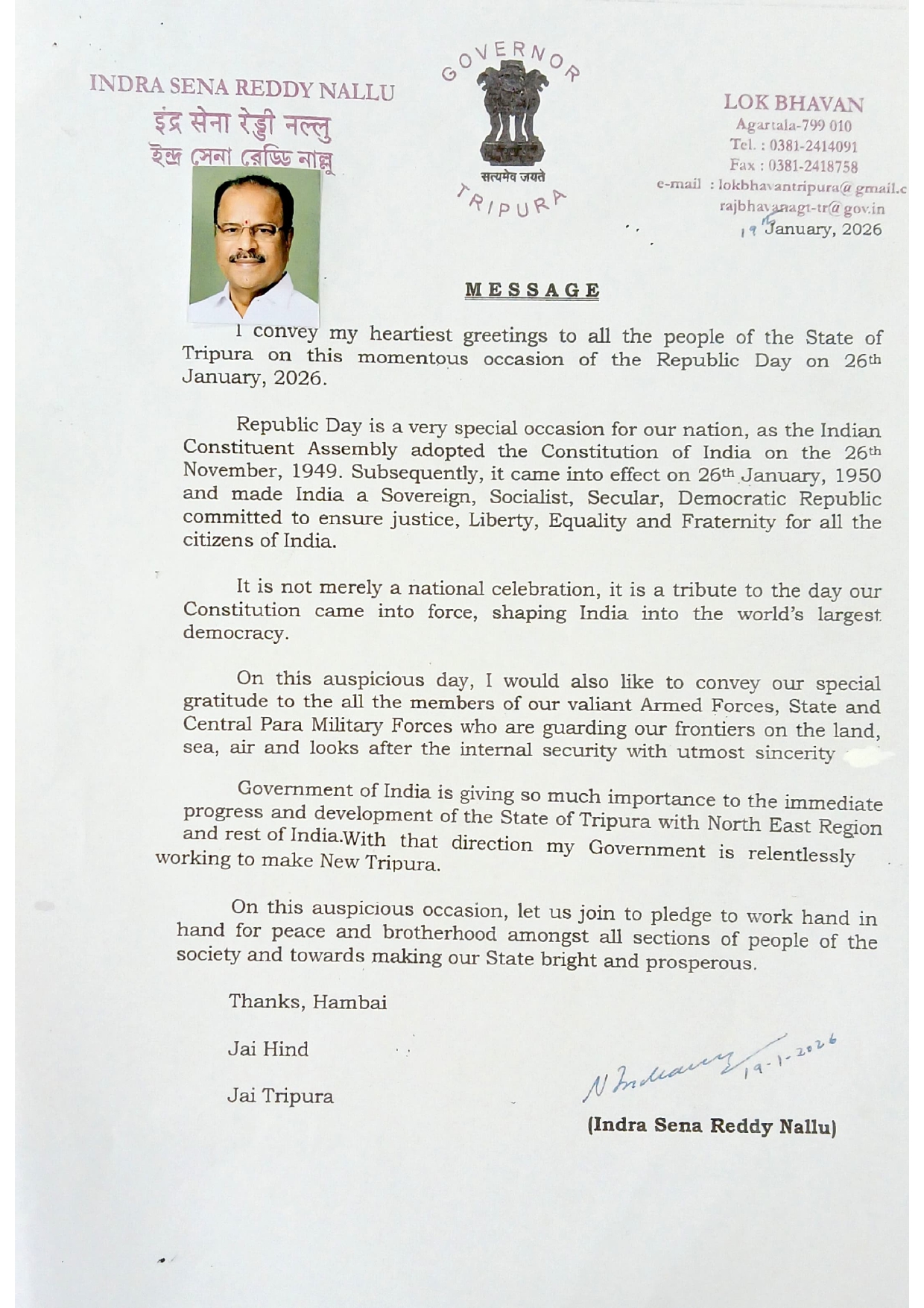 GOVERNOR WISHES.........