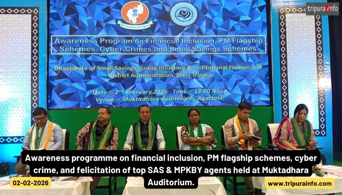 Awareness programme on financial inclusion, PM flagship schemes, cyber crime, and felicitation of top SAS & MPKBY agents held at Muktadhara Auditorium.