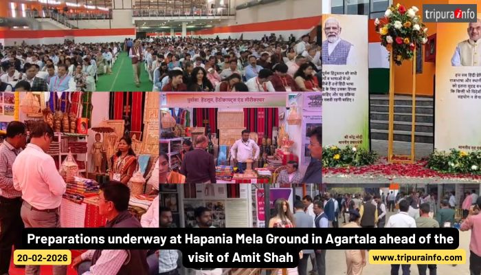 Preparations underway at Hapania Mela Ground in Agartala ahead of the visit of Amit Shah.