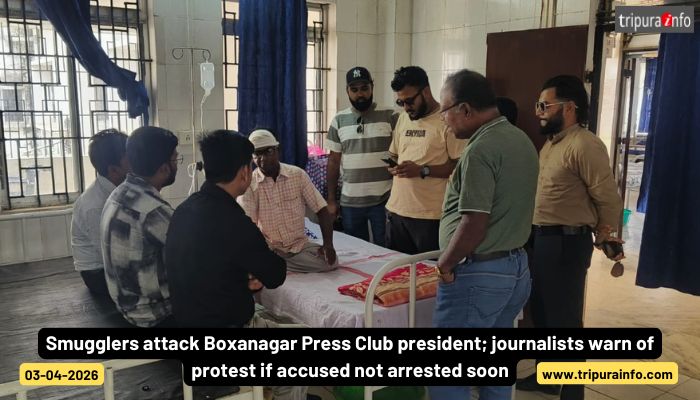 Smugglers attack Boxanagar Press Club president; journalists warn of protest if accused not arrested soon.