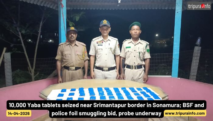 10,000 Yaba tablets seized near Srimantapur border in Sonamura; BSF and police foil smuggling bid, probe underway.