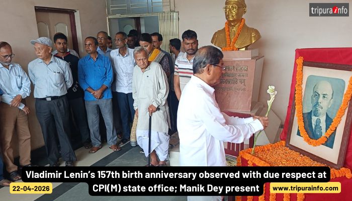 Vladimir Lenin’s 157th birth anniversary observed with due respect at CPI(M) state office; Manik Dey present.