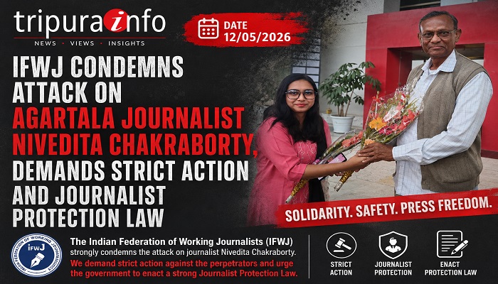 IFWJ Condemns Attack on Agartala Journalist Nivedita Chakraborty, Demands Strict Action and Journalist Protection Law.