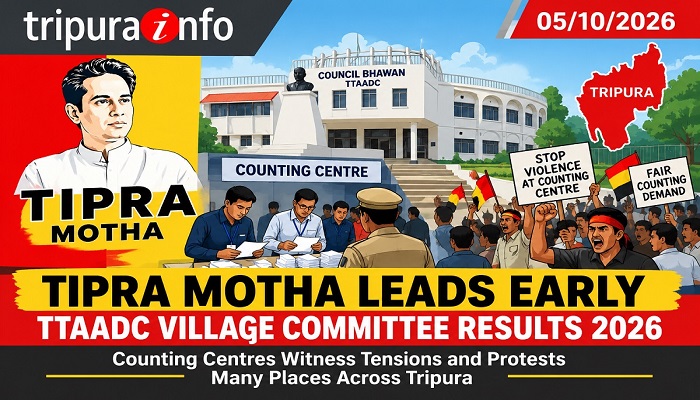Tipra Motha Leads Early TTAADC Village Committee Results 2026, Counting Centres Witness Tensions and Protests Many Places Across Tripura