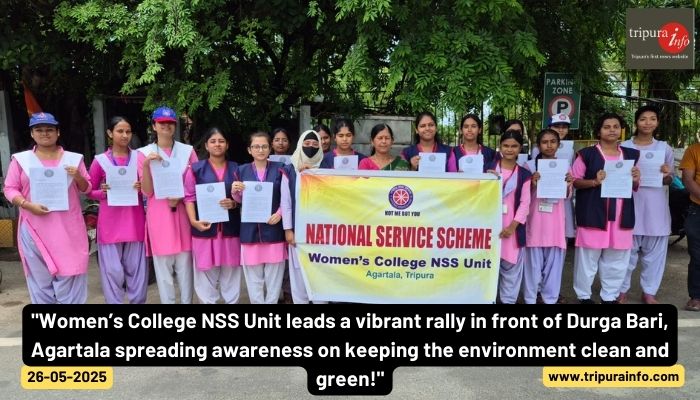 "Women’s College NSS Unit leads a vibrant rally in front of Durga Bari, Agartala spreading awareness on keeping the environment clean and green!"