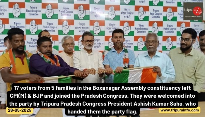 17 voters from 5 families in the Boxanagar Assembly constituency left CPI(M) & BJP and joined the Pradesh Congress. They were welcomed into the party by Tripura Pradesh Congress President Ashish Kumar Saha, who handed them the party flag.