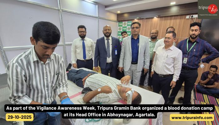 As part of the Vigilance Awareness Week, Tripura Gramin Bank organized a blood donation camp at its Head Office in Abhoynagar, Agartala.