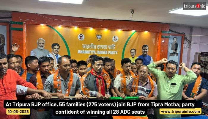 At Tripura BJP office, 55 families (275 voters) join BJP from Tipra Motha; party confident of winning all 28 ADC seats.