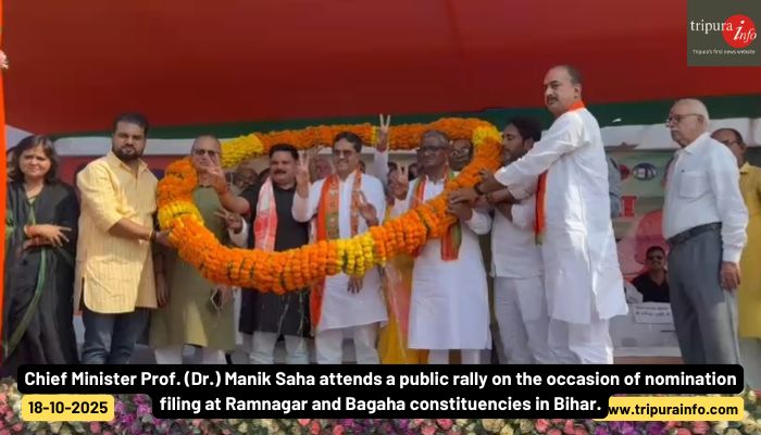 Chief Minister Prof. (Dr.) Manik Saha attends a public rally on the occasion of nomination filing at Ramnagar and Bagaha constituencies in Bihar.