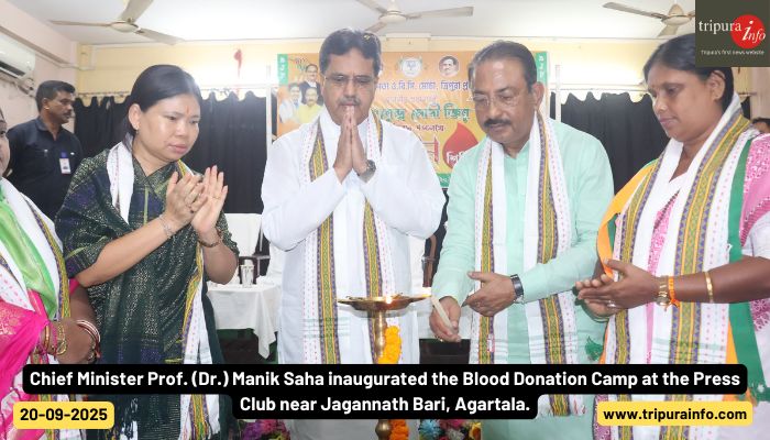 Chief Minister Prof. (Dr.) Manik Saha inaugurated the Blood Donation Camp at the Press Club near Jagannath Bari, Agartala.