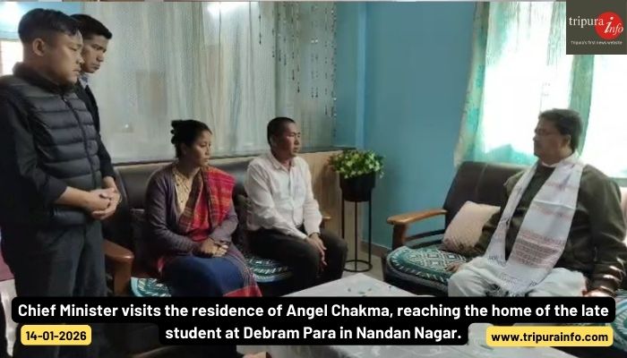 Chief Minister visits the residence of Angel Chakma, reaching the home of the late student at Debram Para in Nandan Nagar.