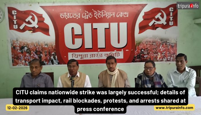 CITU claims nationwide strike was largely successful; details of transport impact, rail blockades, protests, and arrests shared at press conference.